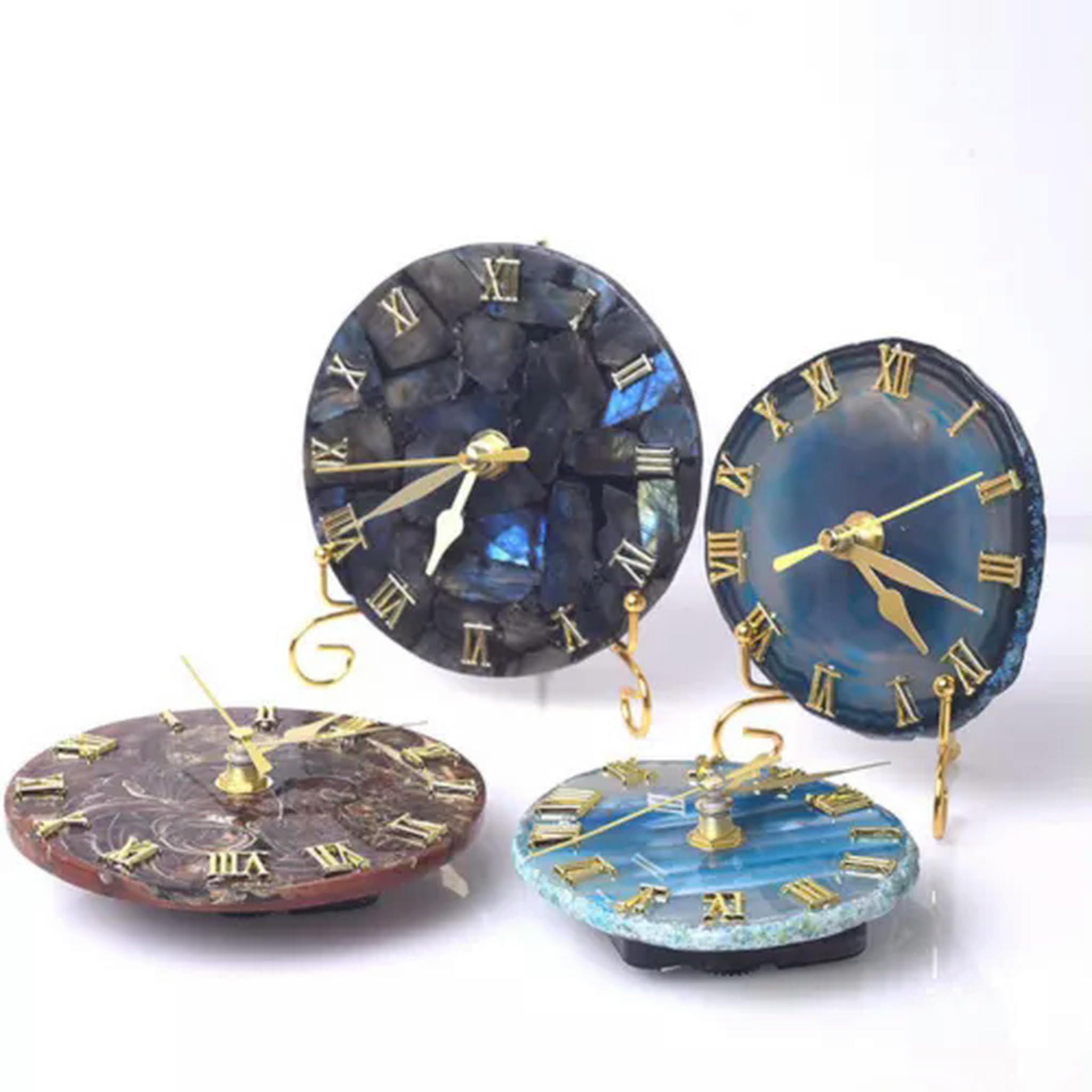 Disque d'horloge en Tranche d'agate Naturelle Ammonite Conque Labradorite sculptée - Tranche d'agate (Φ 8cm-10cm) Aléatoire ...