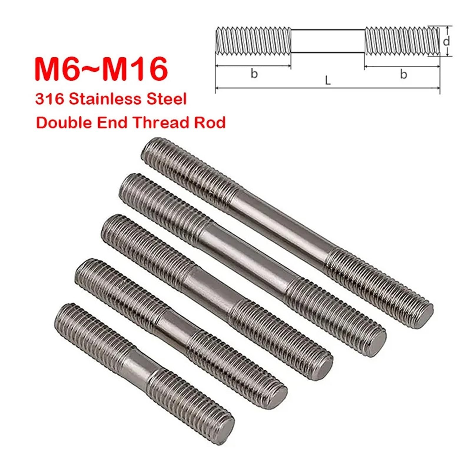 Dwustronny gwintowany trzpień, M6 M8 M10 M12 M16 A4 316 stal nierdzewna pręt śruba szpilkowa z podwójnym łbem(140mm,M8 2PCS)