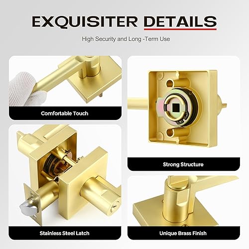 Miniatura 4 de Paquete de 5 pomos dorados resistentes para puerta de entrada exterior, apertura izquierda o derecha, llaves iguales o combinadas, manijas de