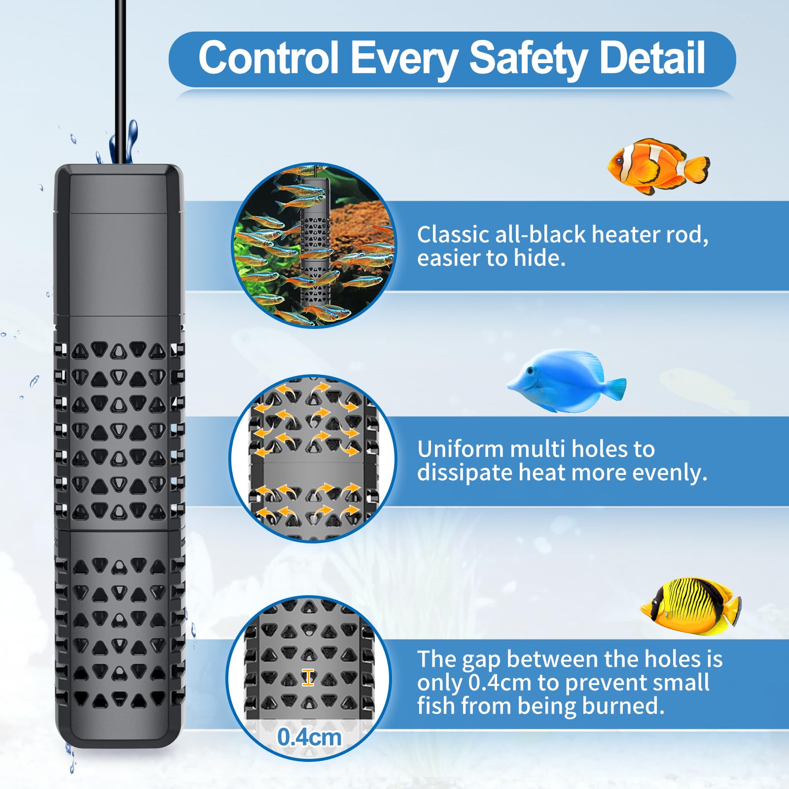 HiTauing Chauffage d'aquarium, chauffage d'aquarium amélioré de 100 W avec arrêt automatique du chauffage et système de contrôle de la température avancé, adapté pour l'eau salée et l'eau douce