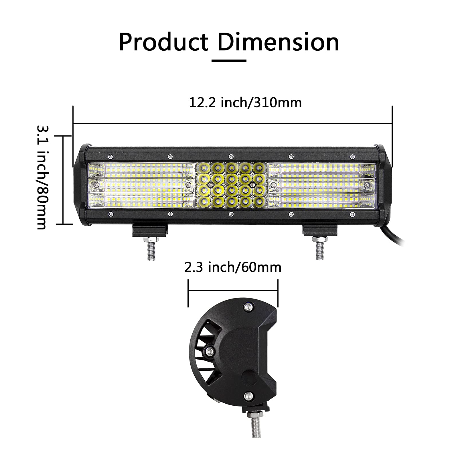 SKYWORLD Barra LED 12 Pulgadas 30cm 330W 12V 24V 6000K Faro Foco IP67 Impermeable para 4x4 Coche Tractor Camión ATV UTV SUV Todoterreno Barco