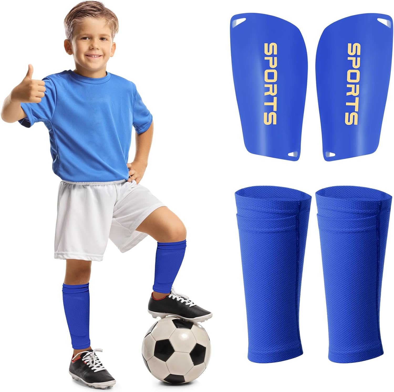 Syhood Soccer Shin Guards for Kids Youth Teens Adults Shin Pads and Sock Sleeves for 3-15 Years Old Children Boys Girls Protection Gear EVA Cushion Protection for Soccer Football Game