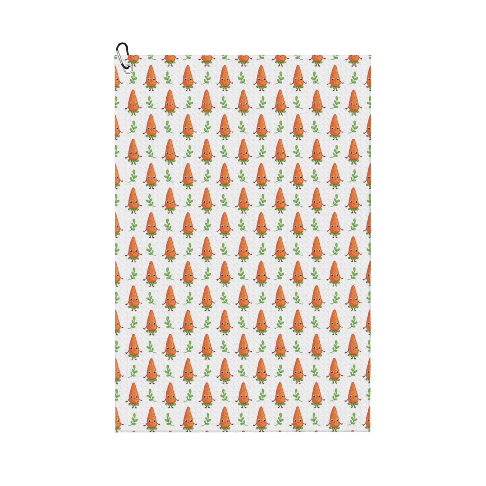 AOOEDM Cute Carrot Print Print Golf Towel with Carabiner Clip Absorbent Microfiber Golf Towel for Cleaning Golf Ball Club Putter Iron for Golf Bag Trolly Belt Loop 16" X 24"