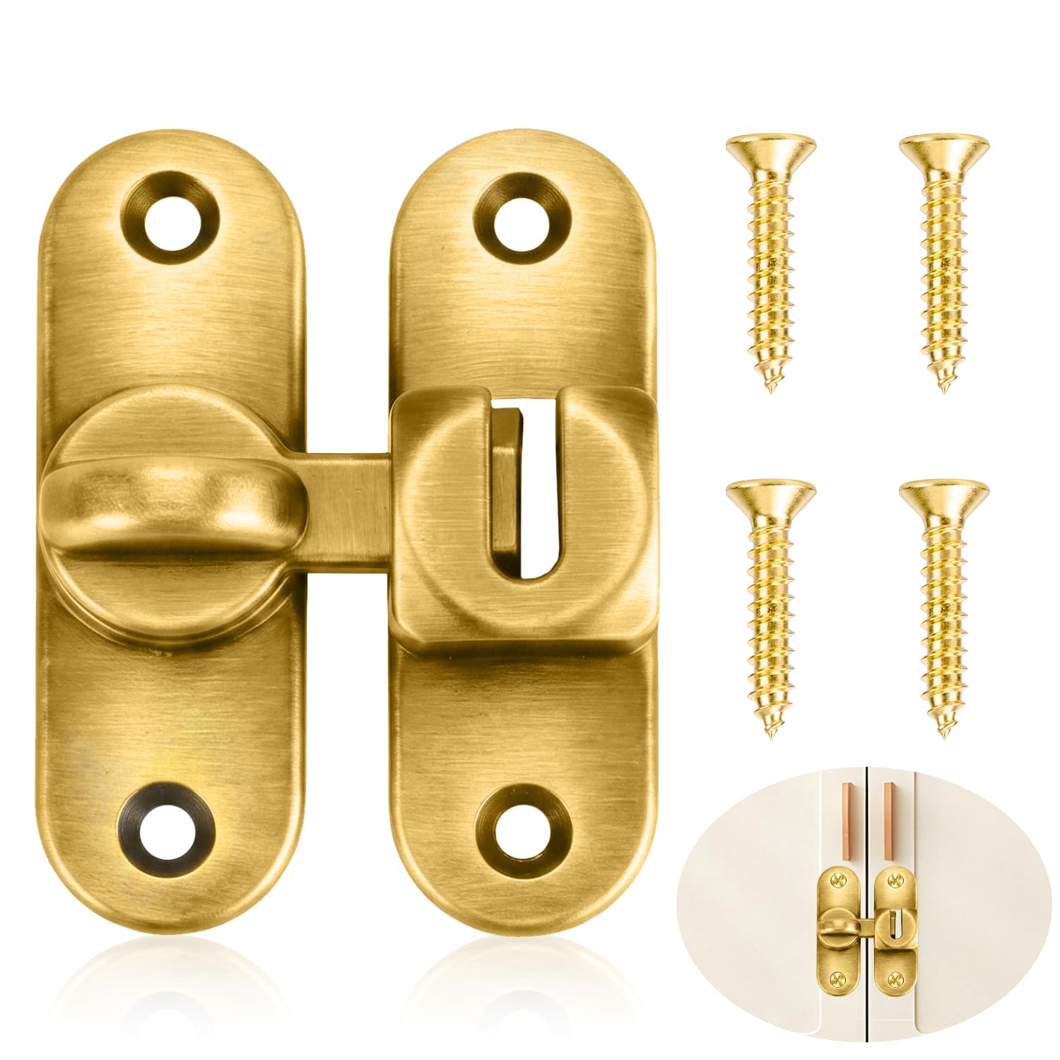 1 Pack Retro Flip Door Latch Lock, 90/180 Degree Swivel Gate Latch, Zinc Alloy Door Lock Hardware for Barn Bathroom Cabinet Window, Antique Brass