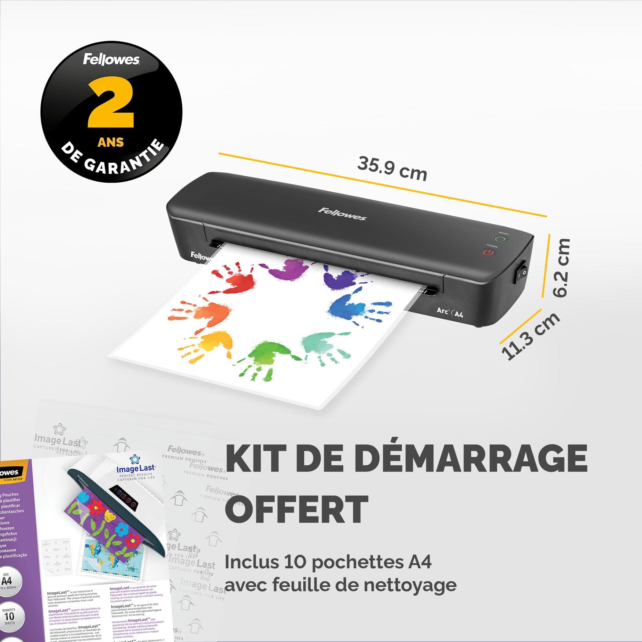 Fellowes plastifieuse Arc A4, plastification à chaud 80 microns, anti bourrage, 30cm/min