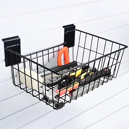 Cesta Slatwall de 15 pulgadas de ancho x 11.1 pulgadas de profundidad, resistente con listones de alambre de acero para colgar en la pared,