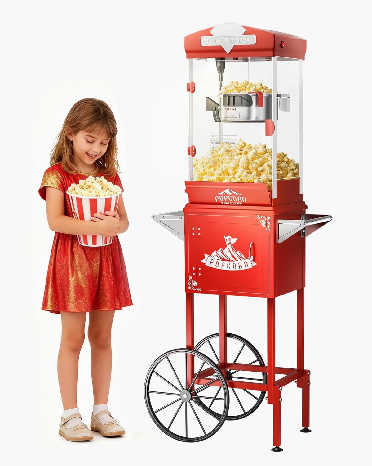 Popcorn Machine Cart with Wheel, 10 oz Popcorn Maker (40 Cups) - Red