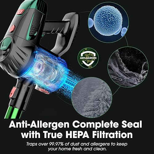 Miniatura 7 de Aspiradora inalámbrica, mejorada de 150 W, 15 KPA, 70 minutos, aspiradora de caña y doblado, potente succión, recargable, ligera, para el hogar,