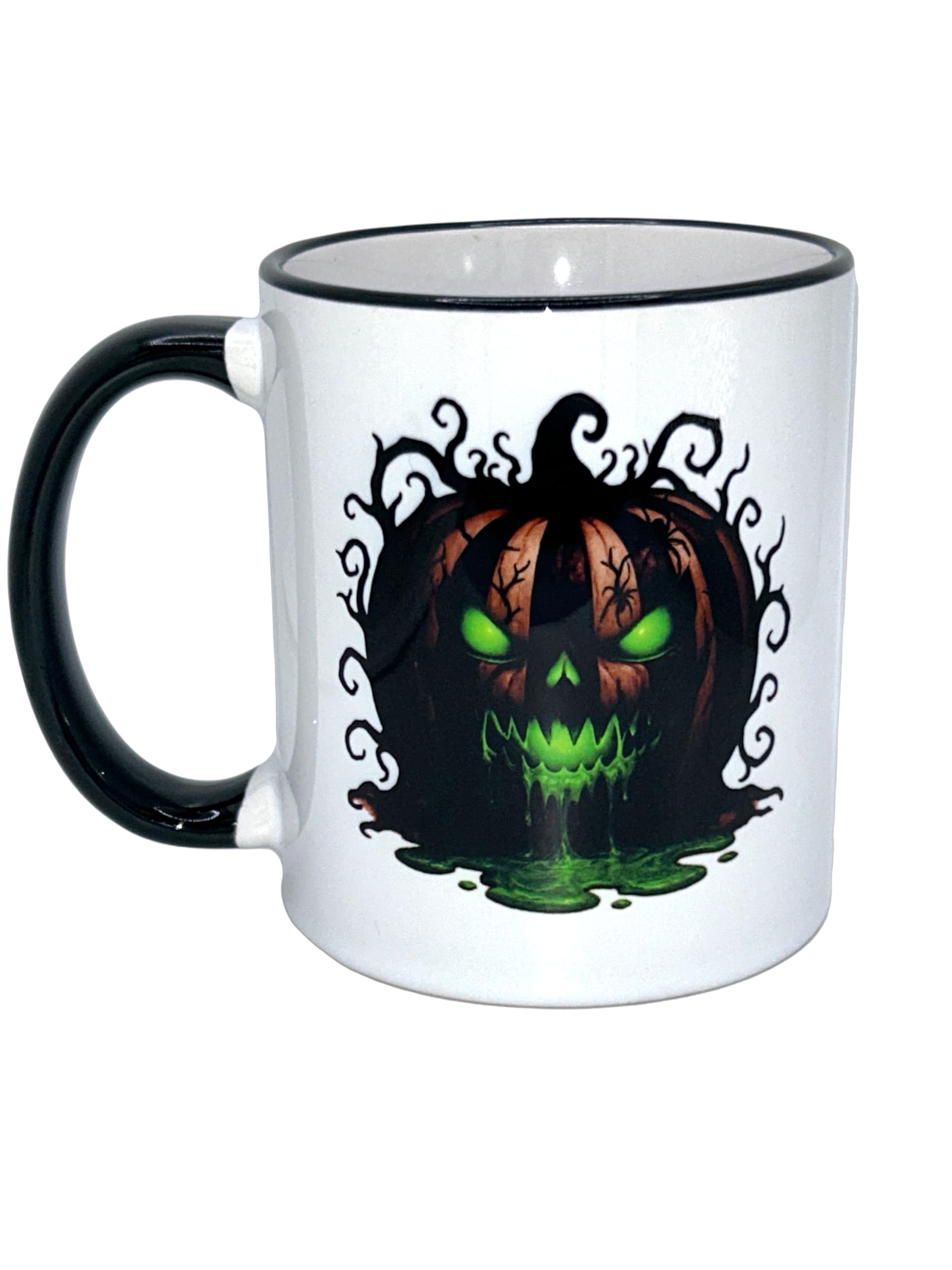 Generisch Gruselige Halloween-Keramiktasse mit Kürbis-Motiv, beidseitig bedruckt, 330 ml, Weiß-Schwarz, Spülmaschinengeeignet (6, Stück)