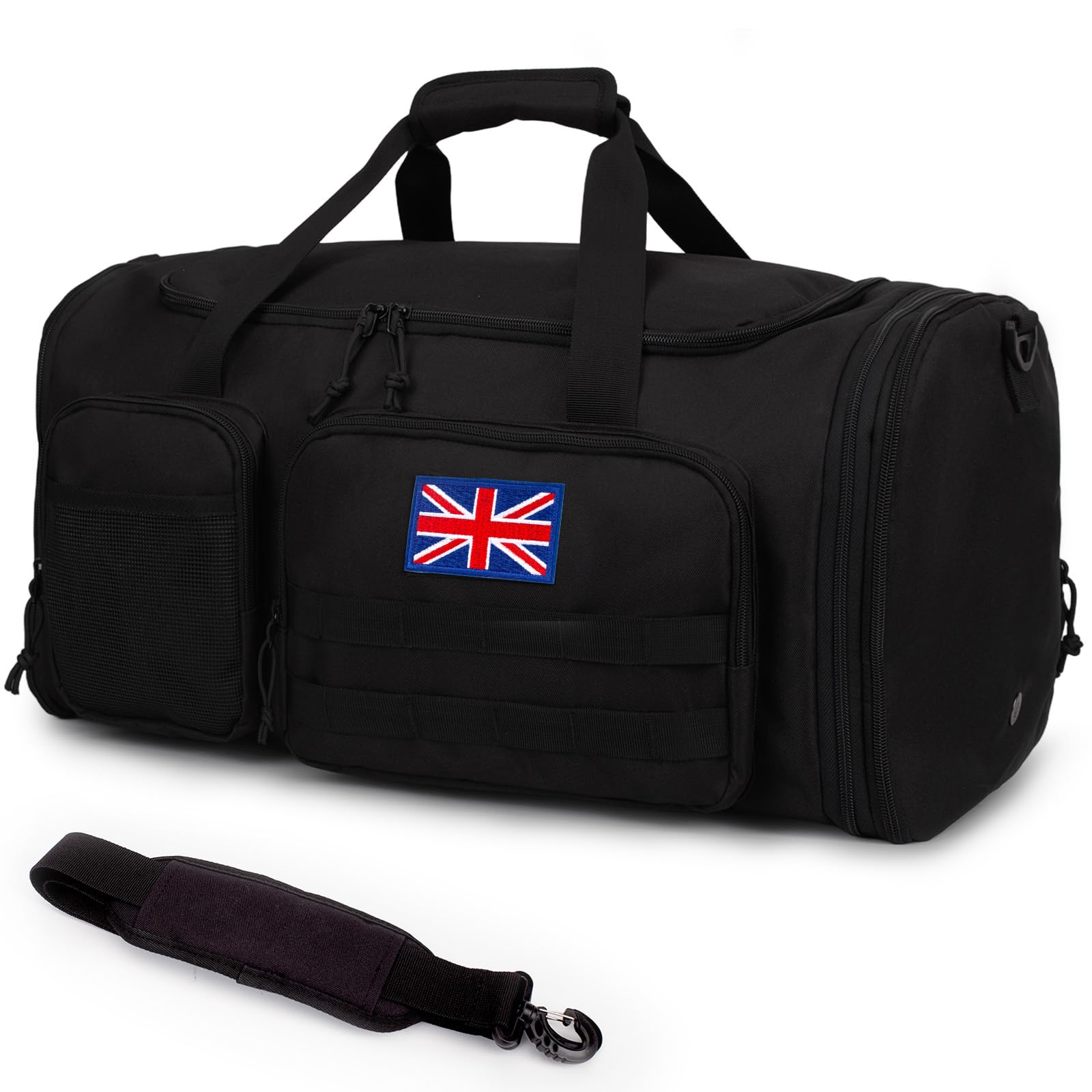 Tactical Duffle Bag for Men, 52L Large Expandable Gym Holdall with Wet Pocket, Multi-Functional Carry On Weekend Overnight Bag for Travel