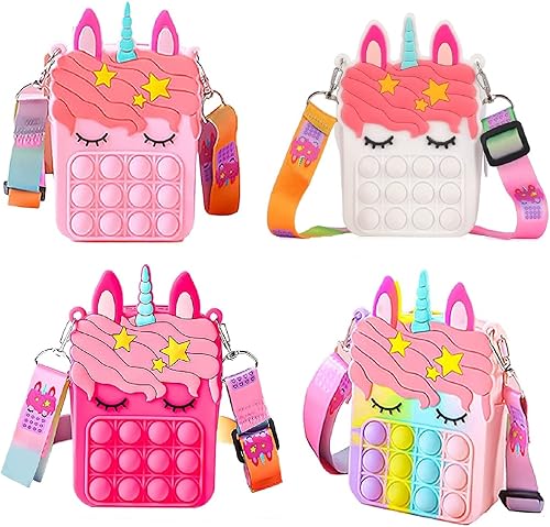 Miniatura 7 de Regalos para mujer, bolso de moda con burbujas para presionar, juguete para ansiedad de unicornio rosa, monedero de mujer, bolsa de silicona con