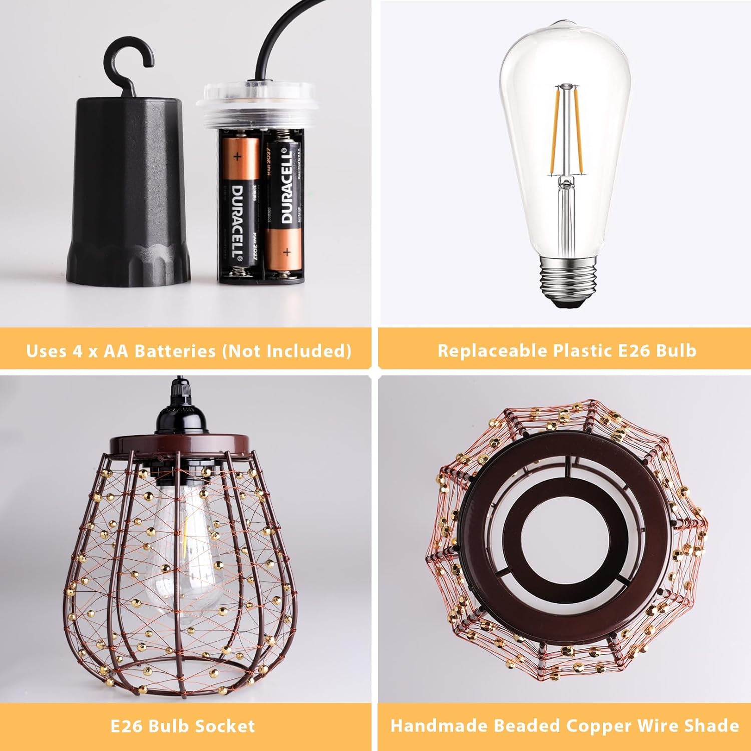Battery Operated Outdoor Chandelier, Battery Operated Hanging Pendant Lights Waterproof for Gazebo, Pergola, Porch, Patio, Indoor & Outdoor Decor Lighting