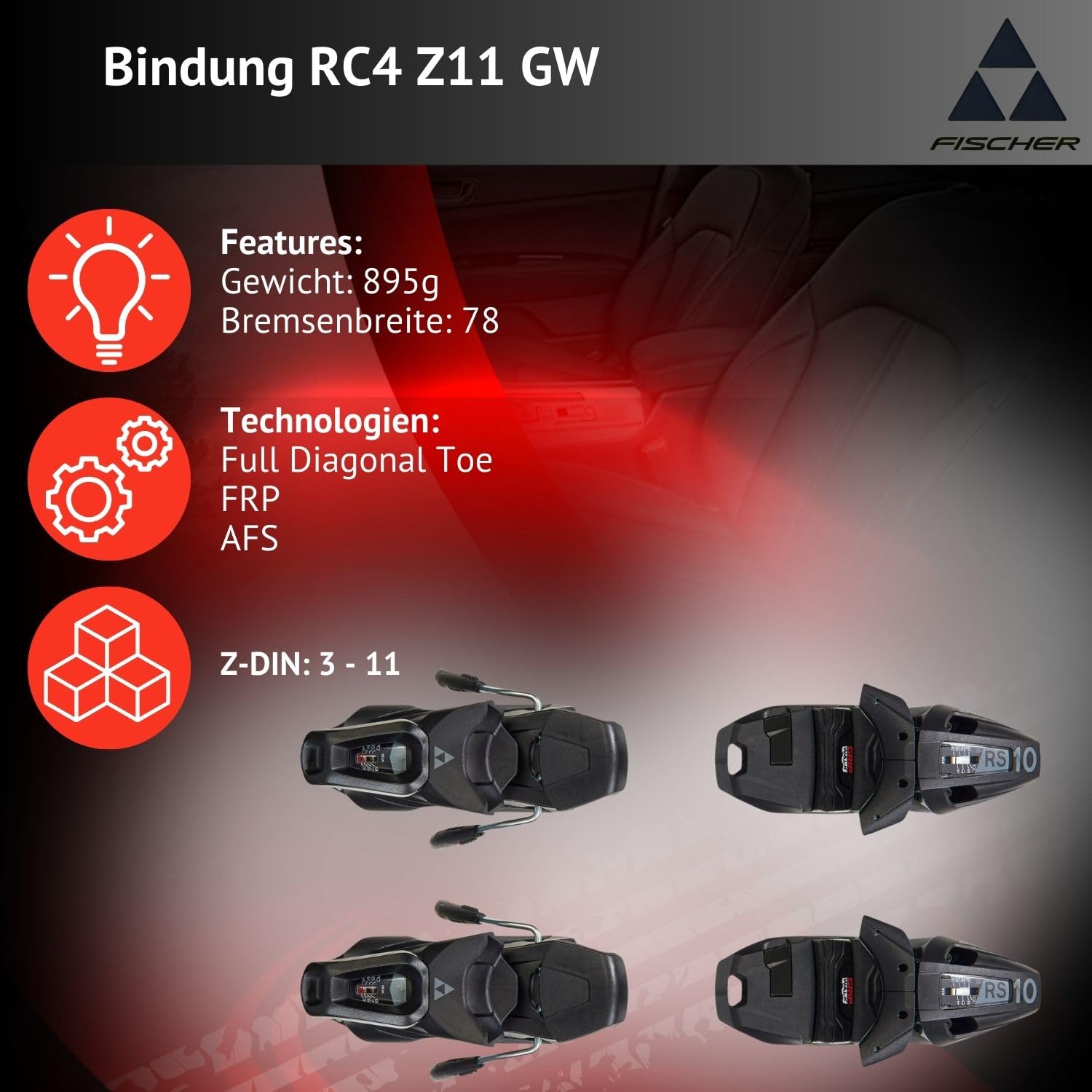 Ski Alpinski Carvingski - Fischer RC4 Superior TI AR - On-Piste-Rocker - inkl. Bindung RC4 Z11 Z3-11 - für fortgeschrittene und Gute Fahrer - Carvingski für präparierte Piste