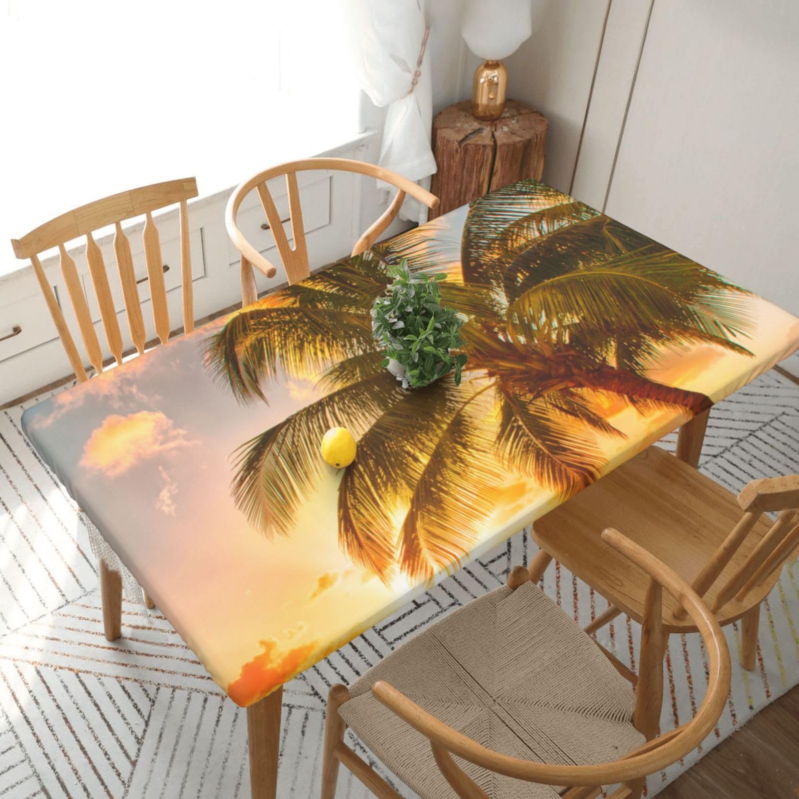 BNVSADC Tropical Beach Palm Tree Sunset Printed 5FT Tablecloth Polyester Kitchen Water Resistant Table Cloth Dining Table Decoration Table Covers, 152x76 CM