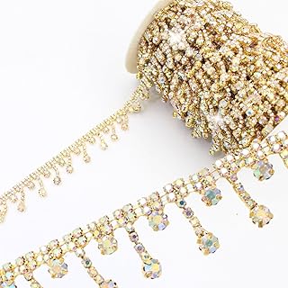 PEARLY JUN 1 Yards Rhinestone Trim Crystal Rhinestone Chain AB Gold Sewing Dress DIY Wedding Party Bouquet for Decoration Bridal Costume Embellishment Clothing Accessories