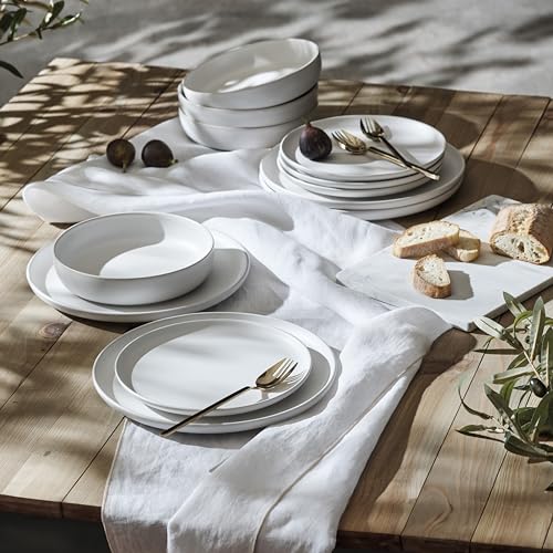 Image of Porto by Stone Lain Macchio 12-Piece Premium Kitchen & Dining Dinnerware Set Stoneware, White Matte, Crafted in Portugal, Dishwasher and Microwave Safe Scratch-Resistant Dish Set for 4