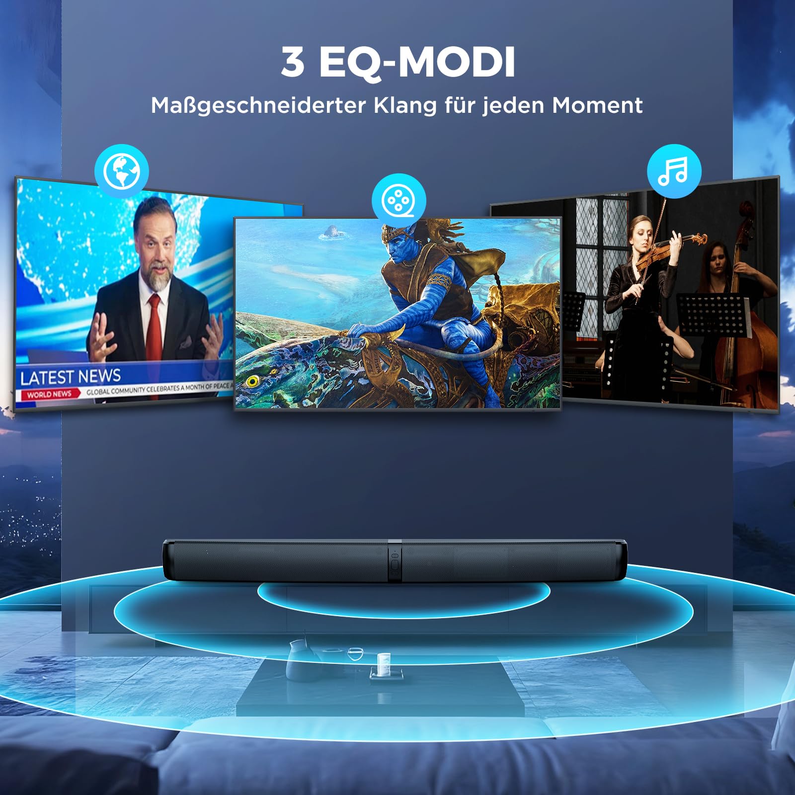 GarageRock Soundbar per Smart TV, versione aggiornata 2026 da 90 W, altoparlante TV con Bluetooth 5.3, ARC/ottico/AUX, design 2 in 1 staccabile, sistema home theater per TV/PC/proiettori