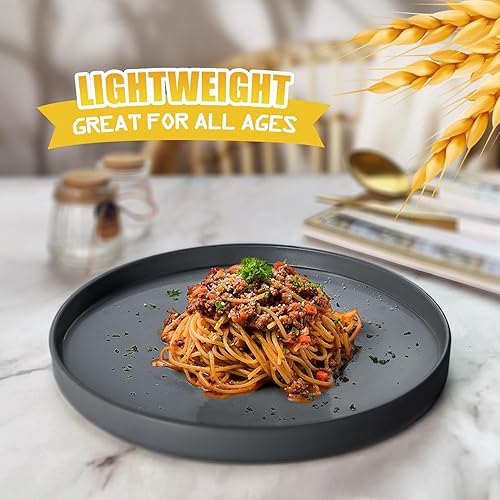 Miniatura 6 de Teivio Juego de vajilla de plástico de 24 piezas de paja de trigo, servicio para 6, platos llanos, platos de postre, cuencos para cereales, vasos,