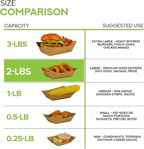 Miniatura 4 de Paquete de 100 bandejas de comida de papel kraft marrón de 2 libras, bote de alimentos de papel resistente, bandejas desechables para aperitivos de