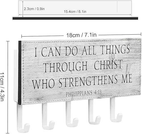 Miniatura 2 de Llavero con texto en inglés "I Can Do All Things Through Christ Who Strengthens Me" para pared, soporte para correo con versículo de la Biblia y