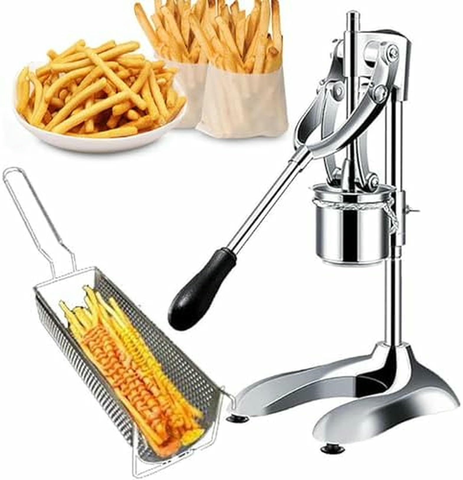 AYCDL French Fry Cutter, Manual Long Potato Squeezer with 12 Holes for Making Fried Potato Strips, 30cm Potato Extruder