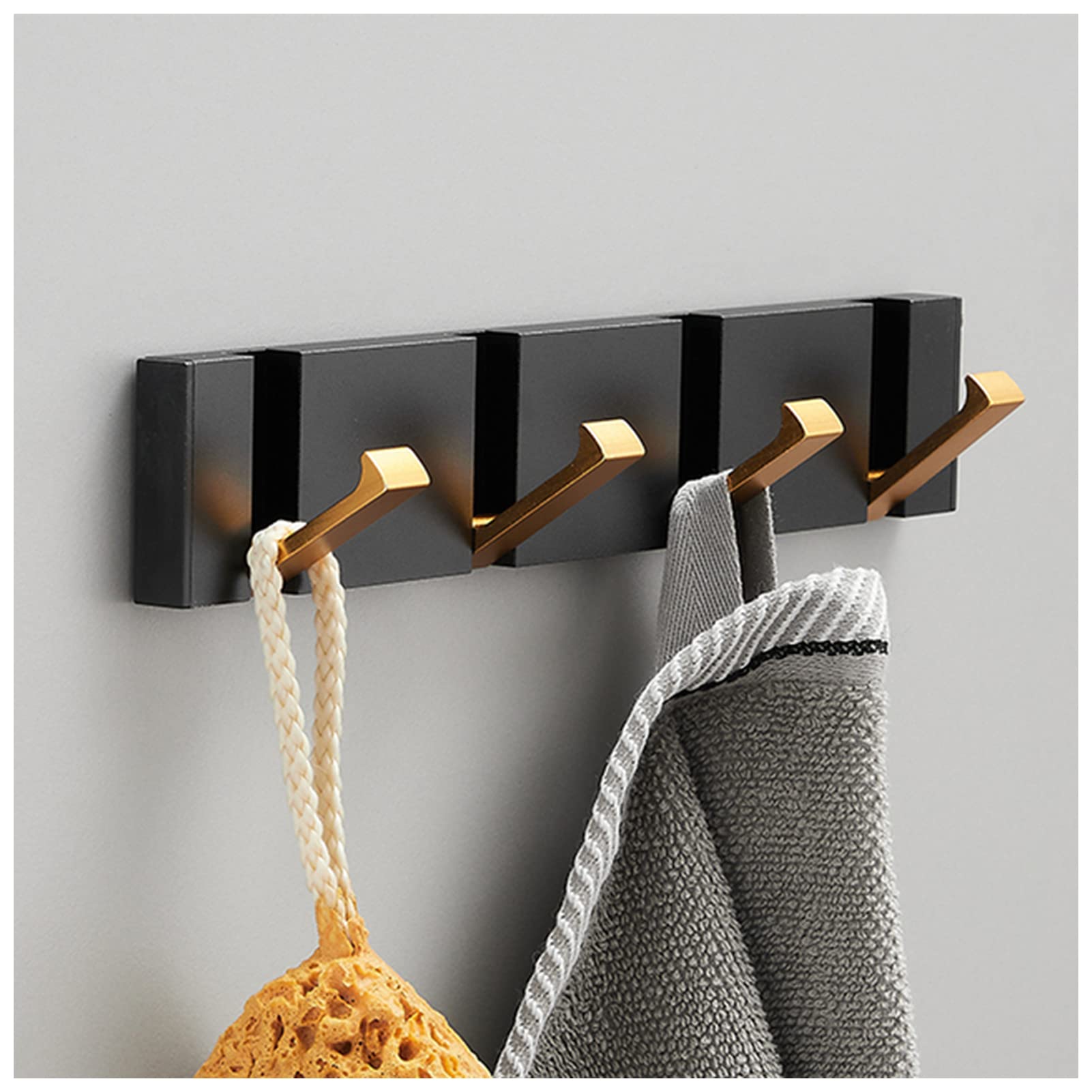 Coat hooks wall mounted Folding Towel Hanger 2ways Installation Wall Hooks Coat Clothes Holder for Bathroom Kitchen Bedroom Hallway, Black Gold Key hooks wall mounted (Size : Black Gold 4 Hook)