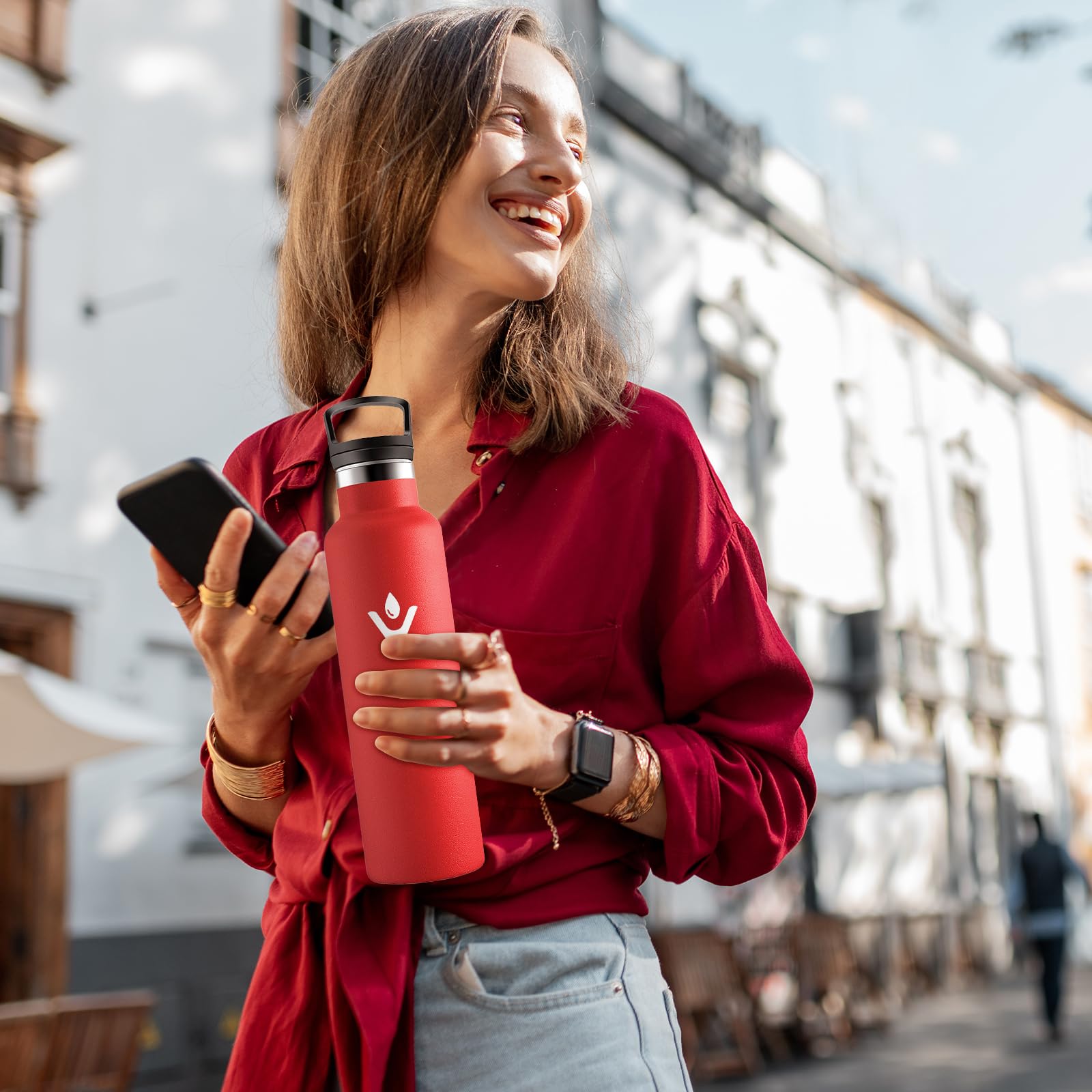 Borraccia Termica 750ml, Bottiglia con Cannuccia, senza BPA, Riutilizzabile, a Prova di Perdite, per Viaggio, Campeggio, Scuola, Gimnasio