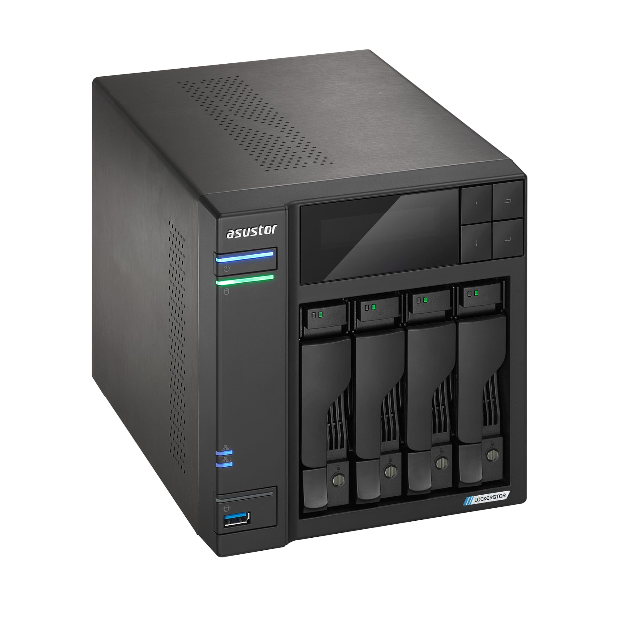 Asustor Lockerstor 4 Gen2+ AS6704T v2, 4 Bay NAS, Quad-Core 2.0GHz CPU, 2 5GbE Ports, 4GB RAM DDR4, 4 M.2 SSD Slots, Network Attached Storage (Senza dischi)