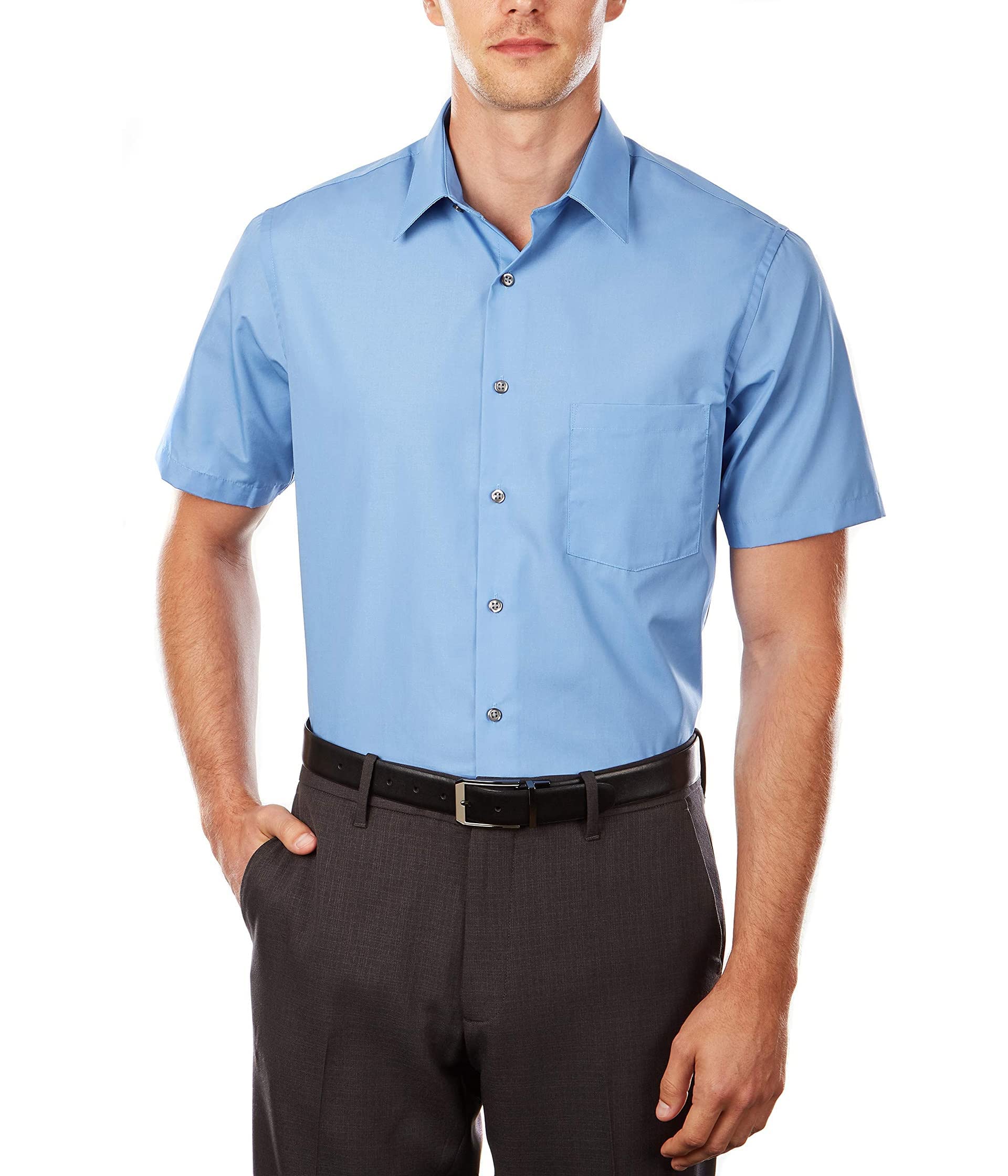 Van Heusen Men's Tall Fit Short Sleeve Dress Shirts Poplin Solid (Big and Tall)