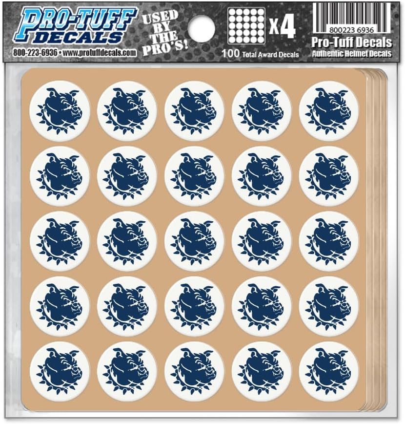Bulldog Award Decals Thick mil Vinyl 1-1/8" Diameter (100 Decals) (White on Clear)