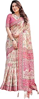 Handloom Cotton Floral Printed Saree with Tassels on Edges & Attached Blouse Piece | 5.5 Meter Saree + 0.8 Meter Blouse - 69% OFF Deal at ₹1,245 on Amazon | Valzo