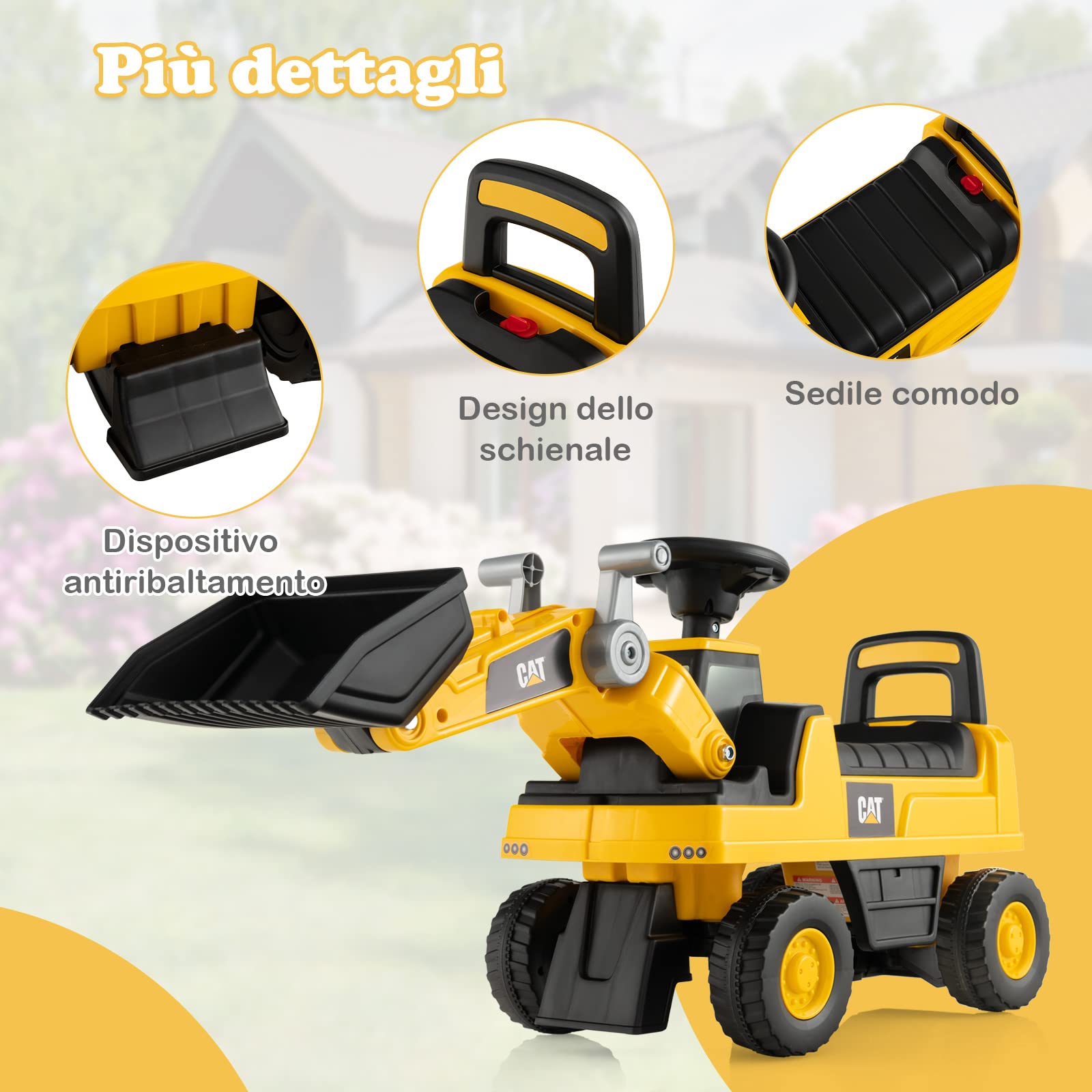 COSTWAY Ruspa Giocattolo per Bambini, Escavatore Cavalcabile a Spinta con Benna Regolabile, Clacson e Spazio di Archiviazione, Pneumatici Anti-scivolo, Regalo per Bambini 1-3 Anni (Stile 3)