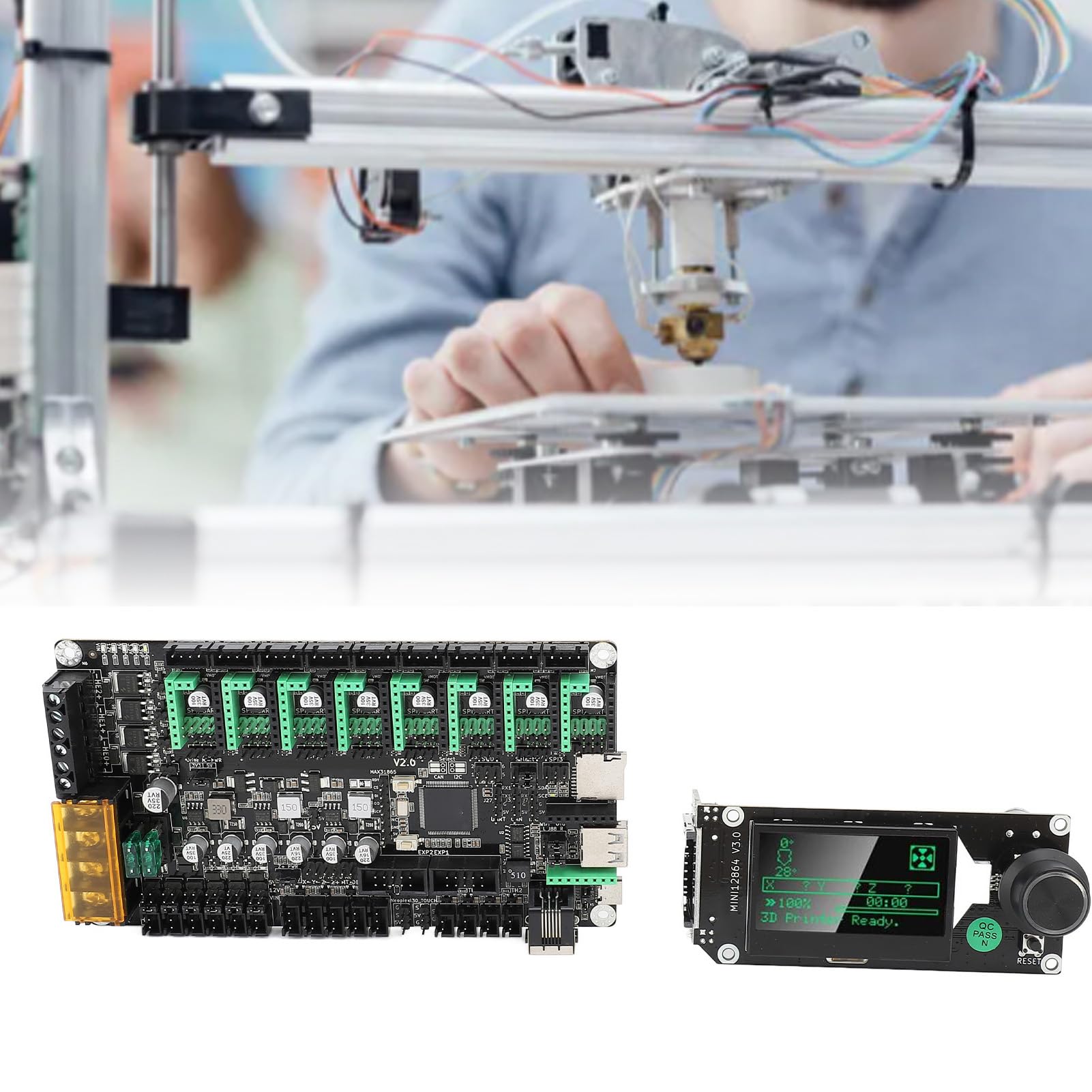 MKS V2.0 32-bitowa 8-osiowa Płyta Sterująca, Obsługuje Wejście DC12-24V dla Drukarki 3D, Oprogramowanie Sprzętowe Klipper z Wyświetlaczem LCD Mini12864