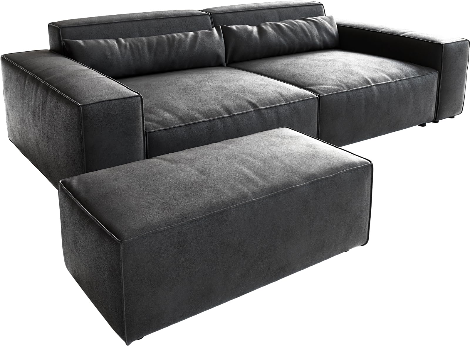 Big-Couch Sirpio XL Lederimitat Vintage Anthrazit 270x130 cm mit Hocker Küche, Haushalt & Wohnen