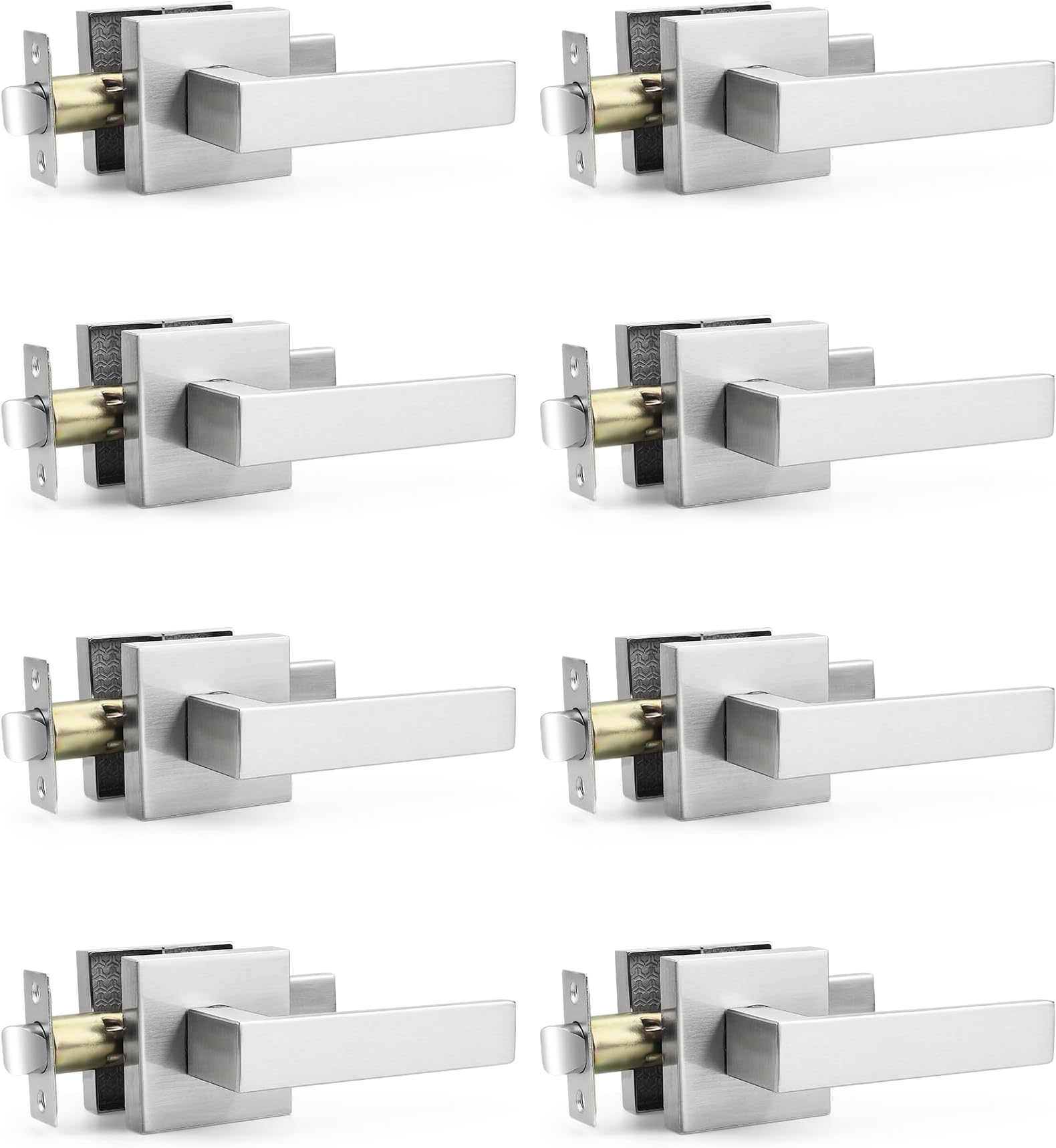 8 Pack Passage Door Lock Hardware Door Lever Doorknobs Handle Hall/Closet Keyless Without Key Square Rose Satin Nickel Door Lever-DL01