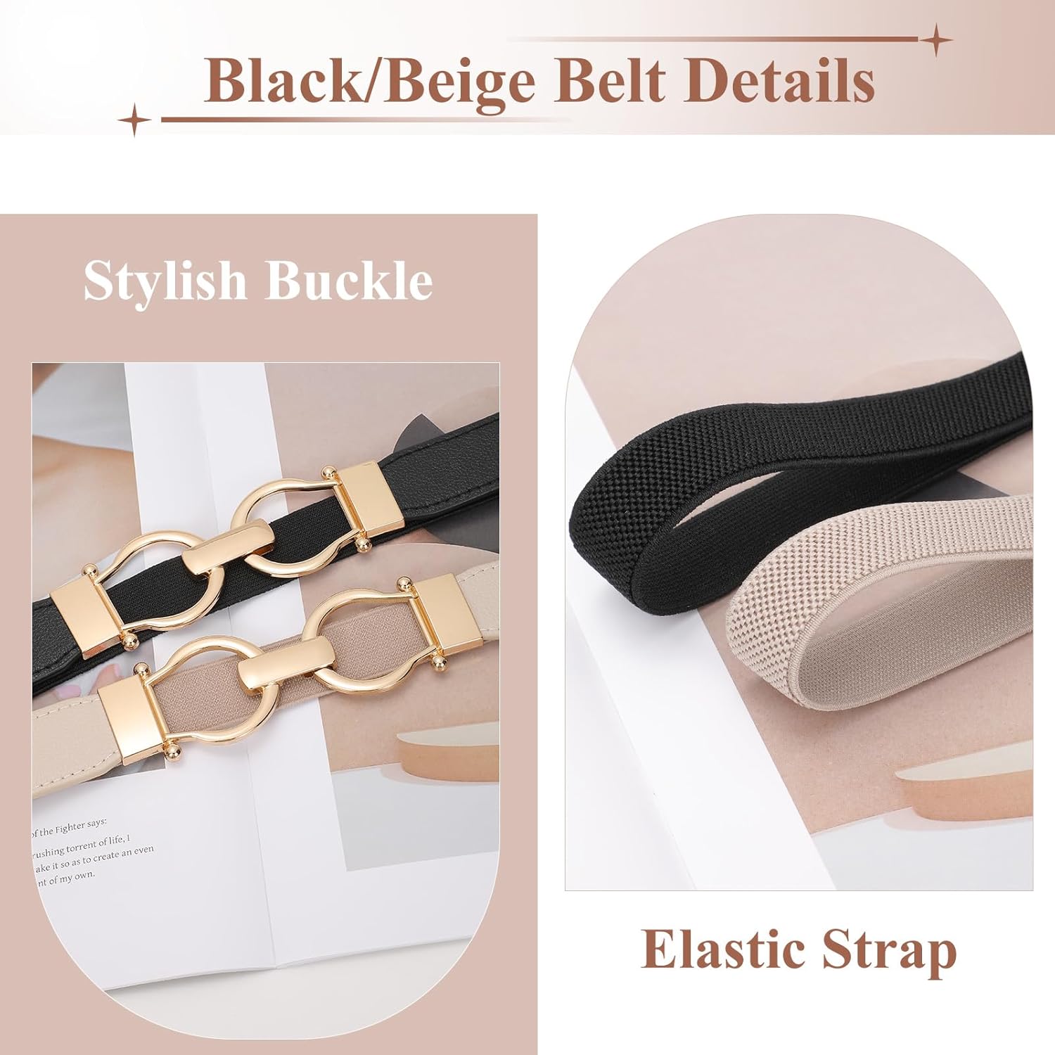 WHIPPY 2 Pack Skinny Elastic Belts for Women Thin Stretchy Waist Belt for Dresses with Gold Buckle - Image 3