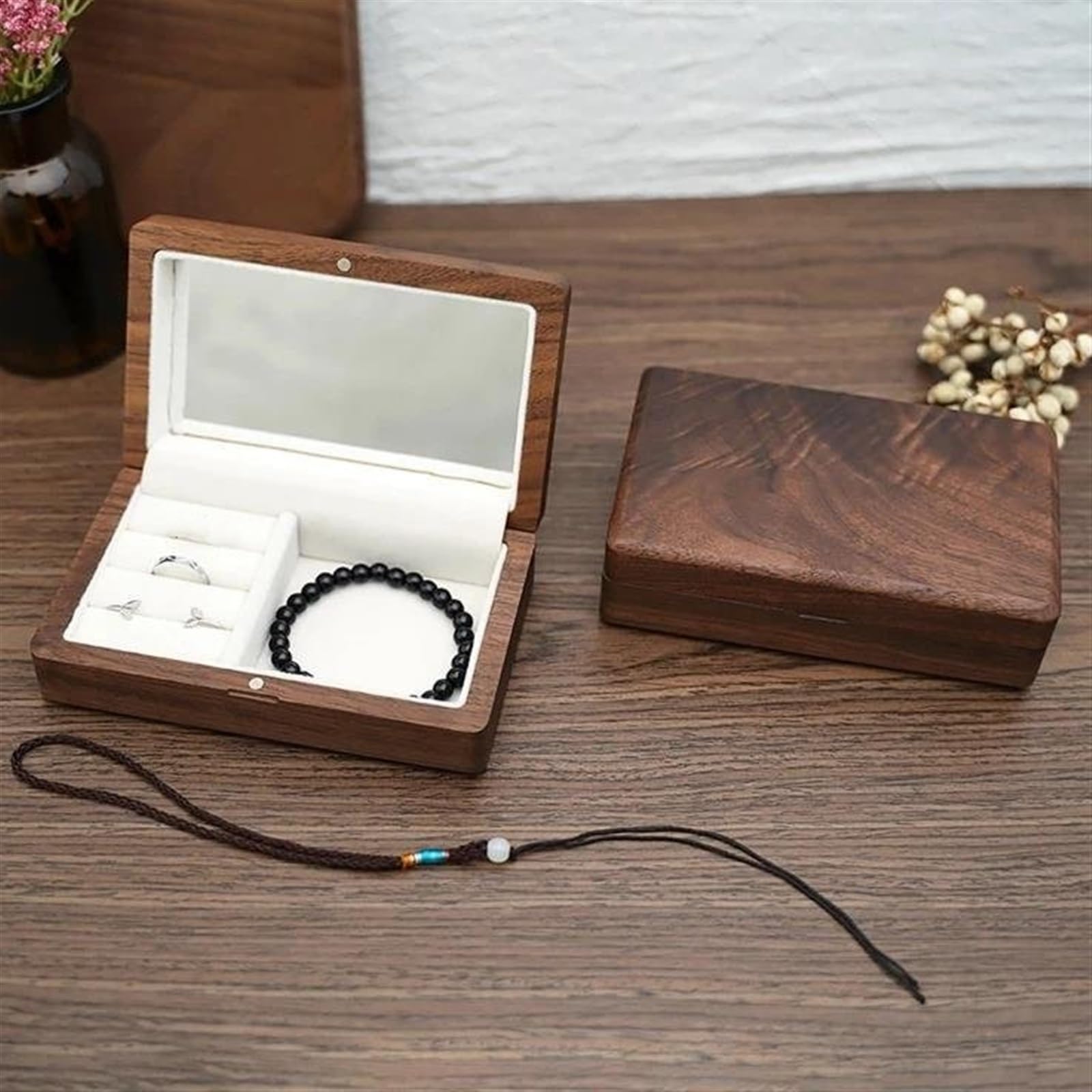 Ideias De Presentes Caja Organizadora Joyería Para Hombre Mujer Estuche Almacenamiento Joyería Contenedor Pequeño Madera Soporte Para Collar Pendientes Pulsera Caja Regalo Navidad ( Size : Black )