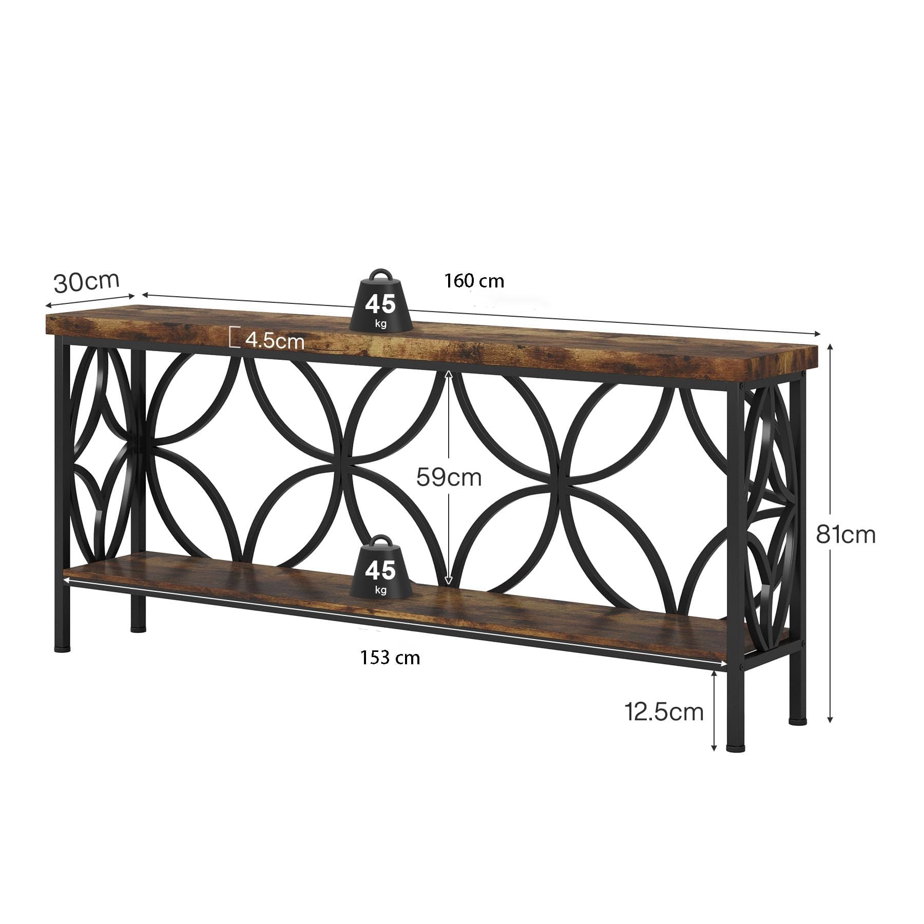 Tribesigns Konsolentisch mit Ablage, 160 cm Schmaler Sofatisch, Flurtisch, Sofa-Beistelltisch, einzigartiges Design, für Eingang, Flur, Wohnzimmer, Braun