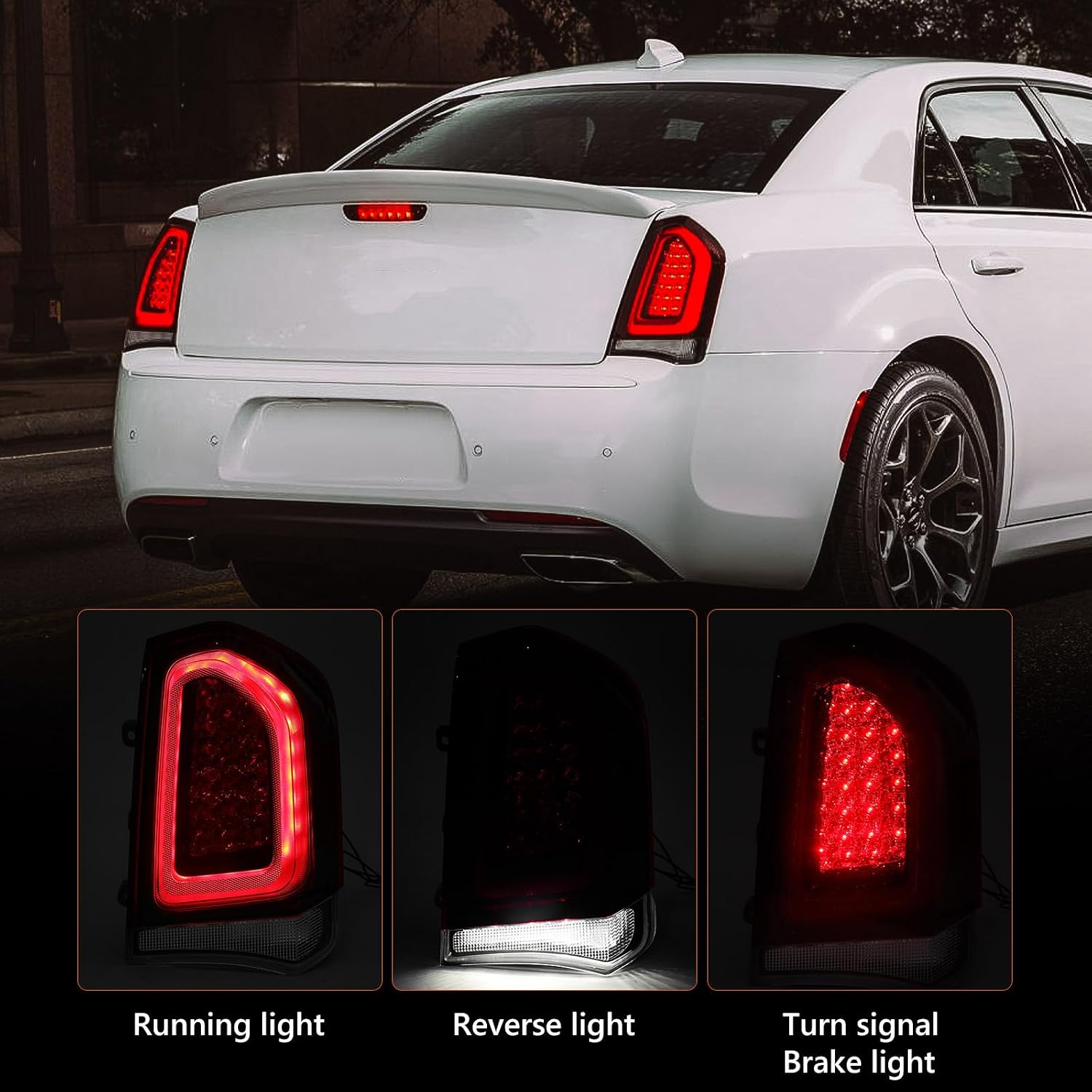 FIONE Full LED Tail Lights Compatible with Chrysler 300C/300 2015-2023Sedan 4Dr Factory Style Black Trim Tail Light Rear Brake Lamp Replacement Right Passenger Side RH