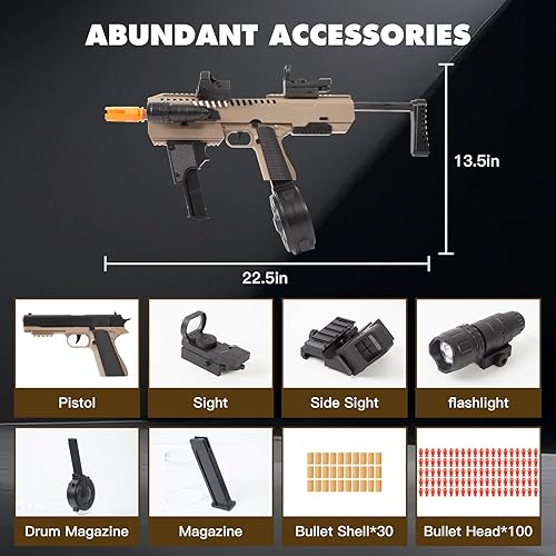 Miniatura 5 de Pistola de expulsión realista de cáscara  Pistola de mano, pistola de dardo, carabina, rifle con tambor, 100 balas de plástico, 30 proyectiles,