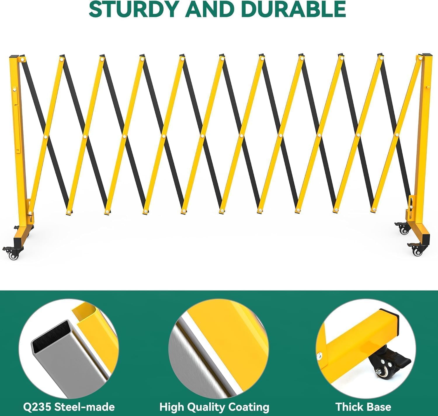 Garvee 5,1M Scherengitter Ausziehbar Outdoor,Mobiles Absperrung Metallbarrikade,Metallisch Erweiterbare Barriere Mit Rollen, Outdoor Absperrgitter Für Baustelle, Verkehrskontrolle & Absperrung
