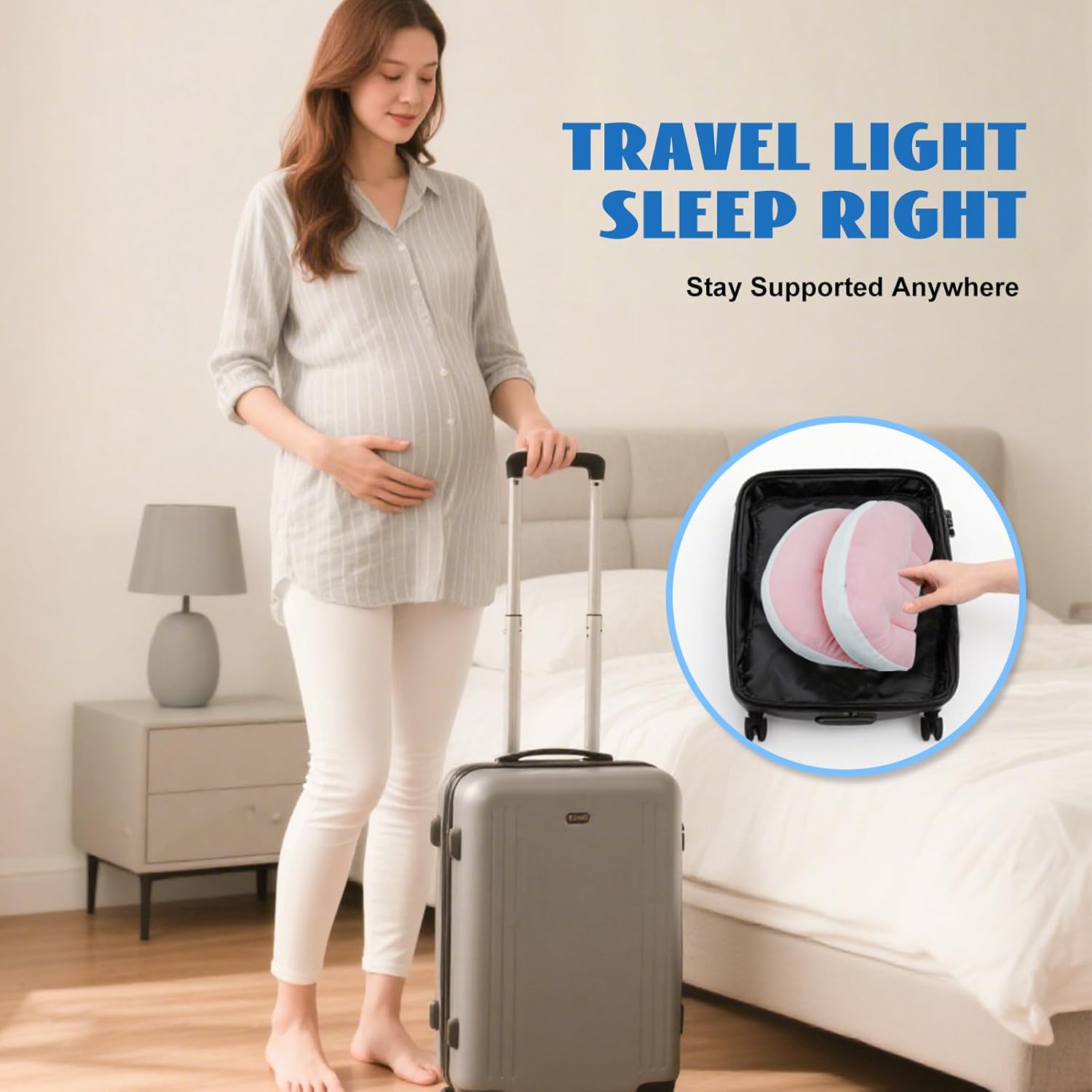 Pregnancy Pillow for Pregnant Women, Memory Foam Pillow for Side Sleeper, Maternity Pillow Support for Back, Belly, HIPS, and Legs, Portable and Adjustable Travel Wedge Pillows Pink