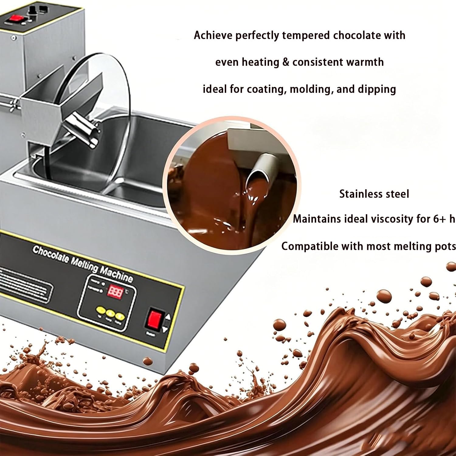 EléCtrica Templador De Chocolate con Temperatura, Estructura Robusta Y Multifuncional para Procesar, Recubrir Y Dar Forma Al Chocolate 8LMeltingMixer