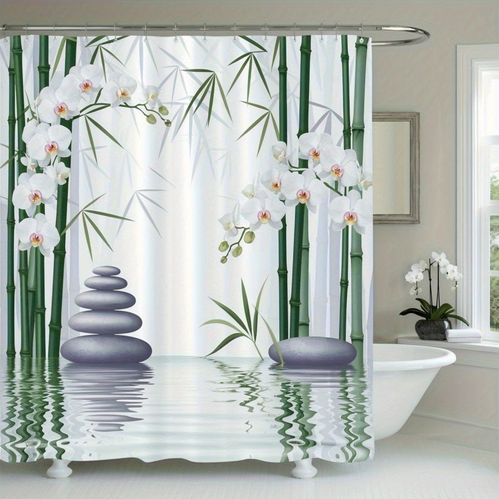 GLKSDLPO 1pc Orchid Bathroom Shower Curtain, Digital Print High-End Elegant Shower Curtain Decoration, Punch-Free with Extra(91x210cm/36x83in(WxH))