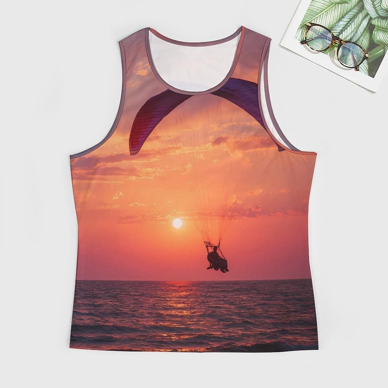Skydiving Red Sunset Sea Men Tank Top Workout Shirt Muscle T Shirt 5XL