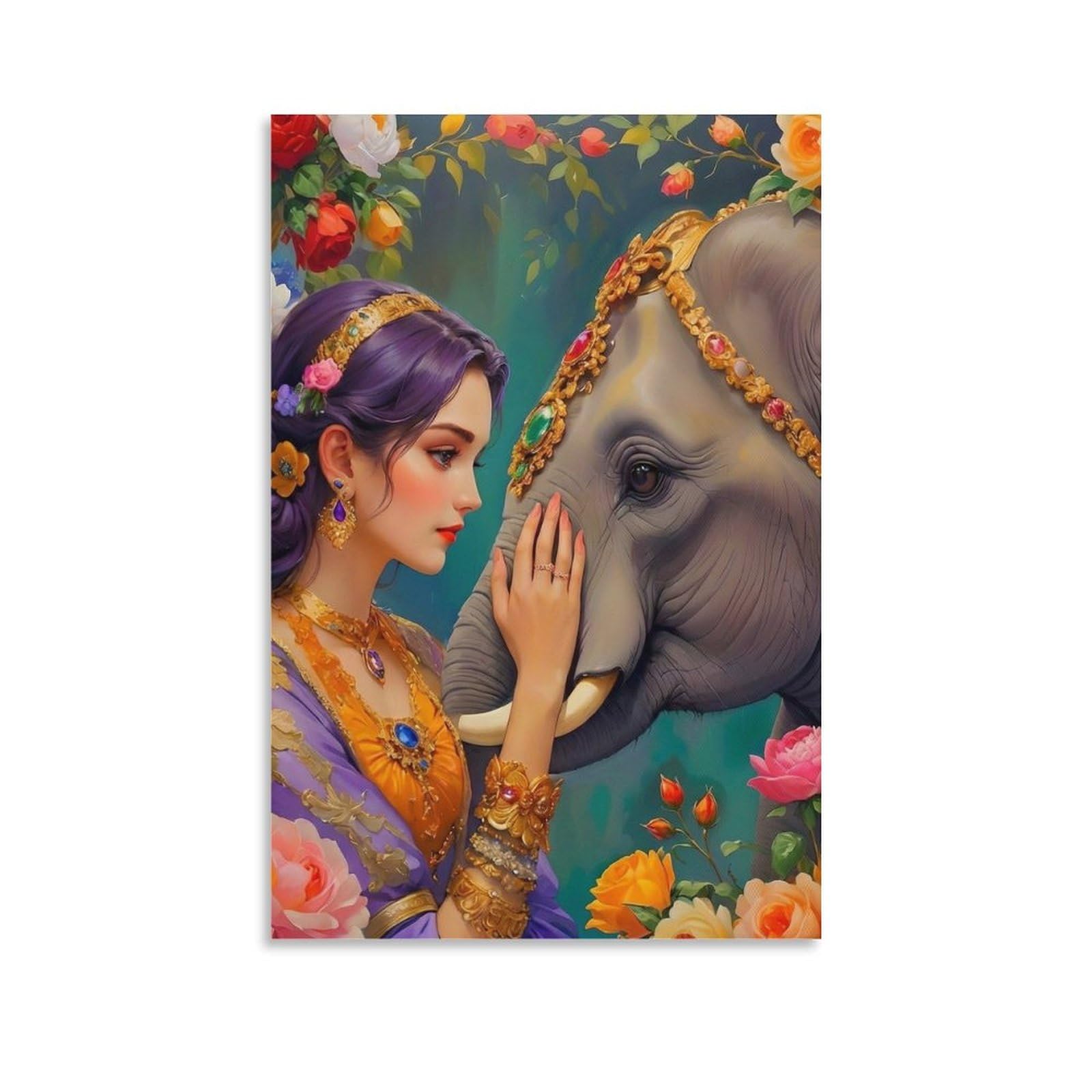 DHBANEIOK Elephant Queen Portrait Poster Artwork Giclee Canvas Prints Modern Canvas Wall Art Picture Wall Hanging for Living Room Bedroom Home Decorations 20x30inch(50x75cm)