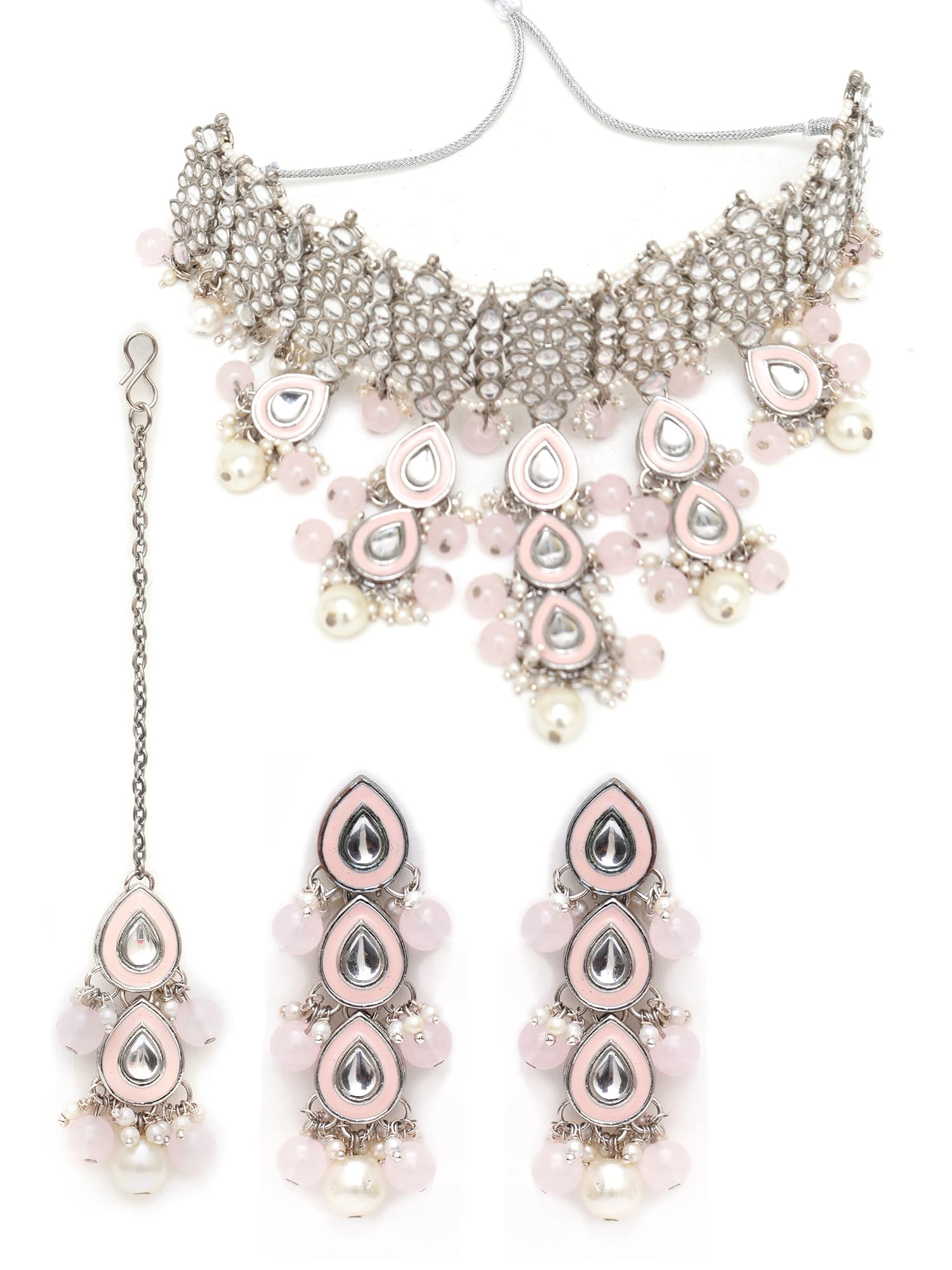 Karatcart Light Pink Beads Oxidised Silver Kundan choker Necklace Set for Women (B0BFX3XGWV) Amazon Price History, Amazon Price Tracker