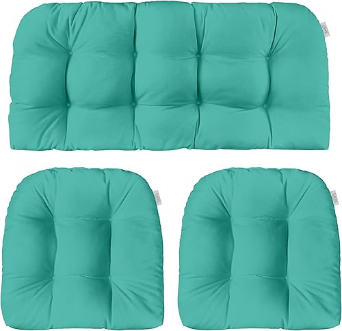 Miniatura 10 de RSH DECOR Sunbrella - Juego de 3 cojines de mimbre copetudos  para juegos de mimbre grandes  Sofá biplaza para exteriores y cojines de asiento en