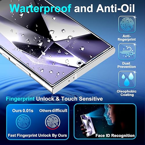 Miniatura 6 de Coliary Protector de pantalla para Samsung Galaxy S24 Ultra, vidrio templado 9H, kit de alineación automática, soporte ultrasónico de huellas
