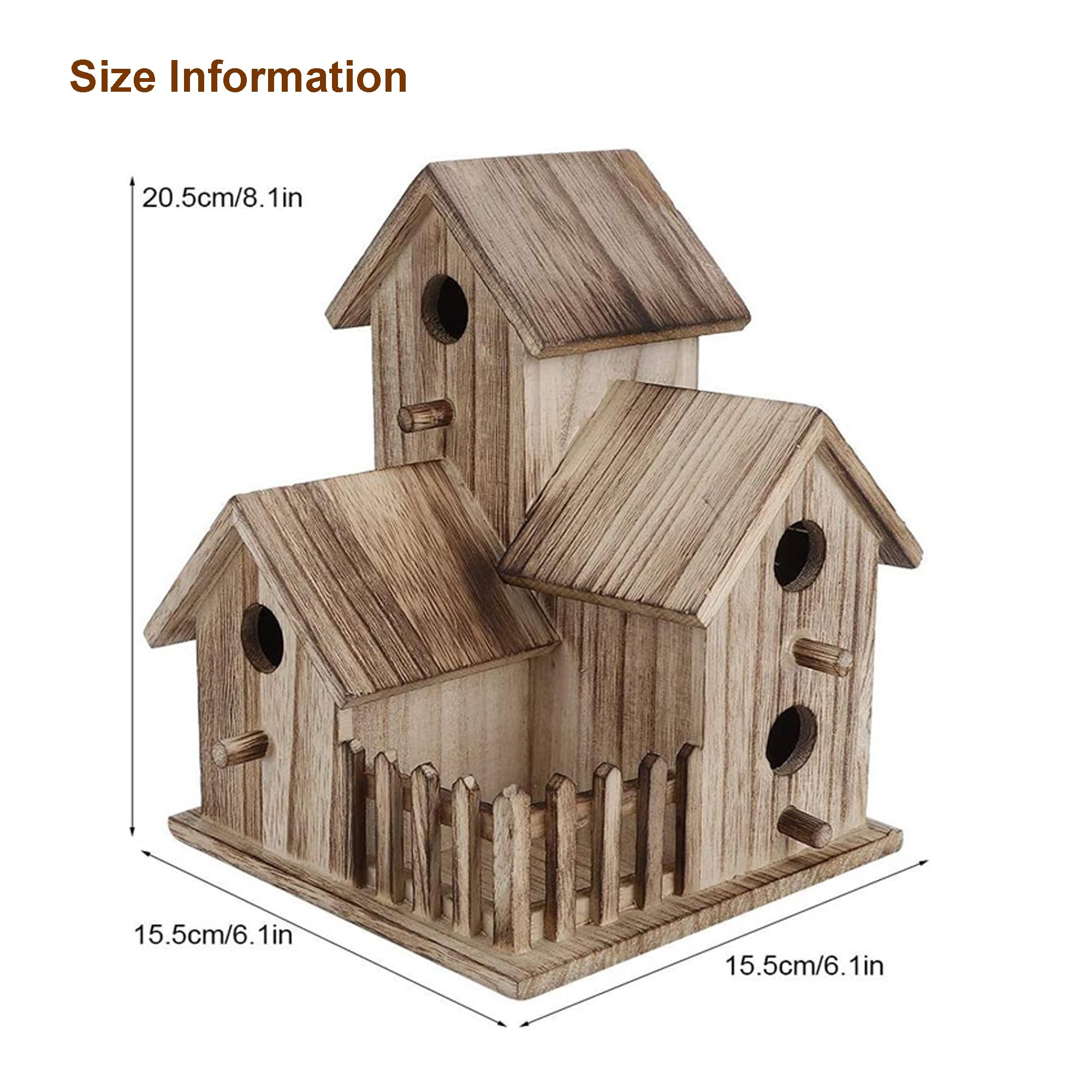 Bird Houses for Outside,Outdoor 4 Hole Wooden Bird House Room for 4 Bird Families Bluebird Finch,Natural Wooden Hummingbird Houses for Outside Hanging, Gardening Gifts Home Decoration